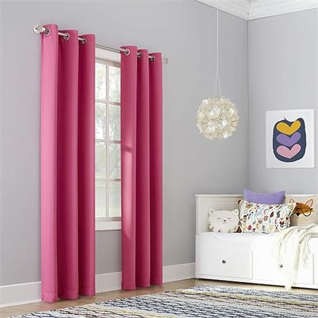 Sun Zero Riley Kids Bedroom Blackout Grommet Curtain Panel, 40" X 84", Pink
