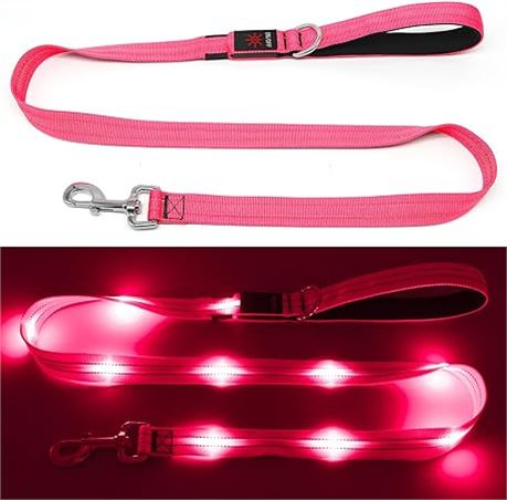KOSKILL Pink 4 Ft Led Dog Leash, Rechargeable Light Up Dog Leash Waterproof