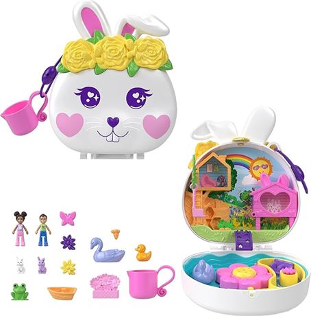 Polly Pocket Flower Garden Bunny Compact Playset with 2 Micro Dolls