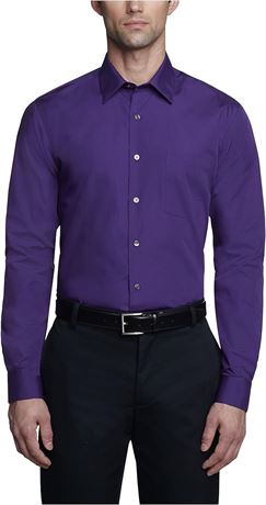 LRG - Van Heusen Men's Dress Shirt Fitted Poplin Solid, Purple Velvet
