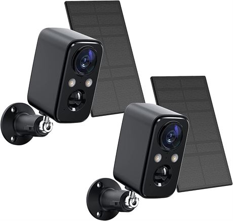 2 Pack Black-Security Camera Wireless Outdoor Solar, FOAOOD Camera Surveillance