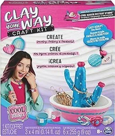 Cool MAKER Clay Your Way Pottery Craft Kit with 6 Air Dry Clay Discs, Paint