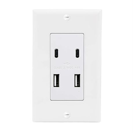 Maxxima USB Receptacle Outlet - 4.8A USB C/A High Speed 4 USB Wall Charger Ports