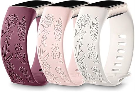 DaQin 3 Pack Sunflower Engraved Band Compatible with Fitbit Charge 6/Fitbit