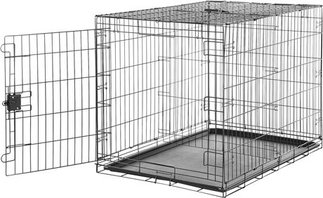 42 Inch Basics Foldable Metal Wire Dog Crate with Tray, Single Door,