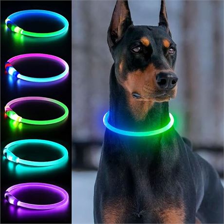 Light Up Dog Collars, Multi-Color USB Rechargeable Dlitk LED Dog Collar